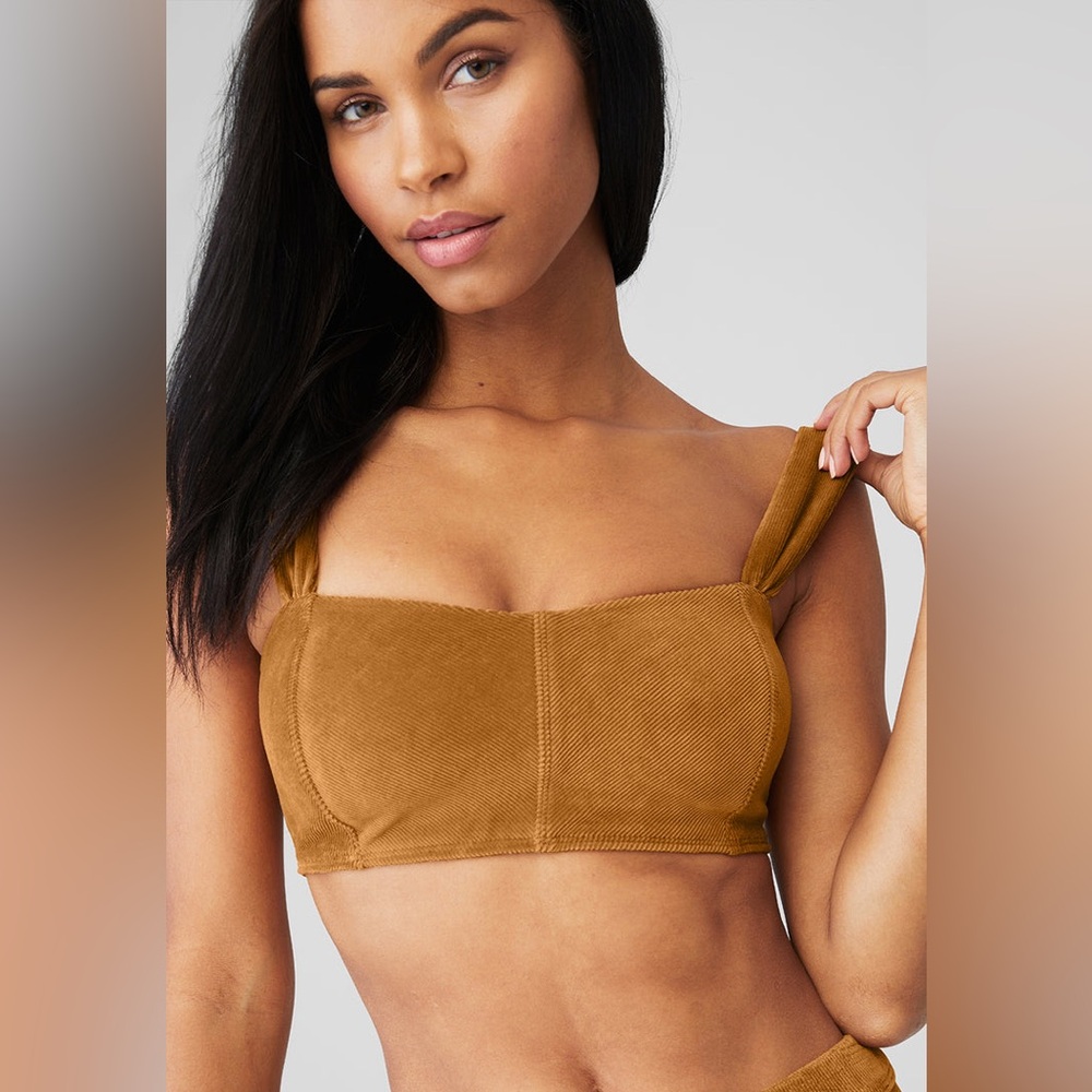 EUC ALO Yoga Micro Corduroy Winter Break Bra in Toffee